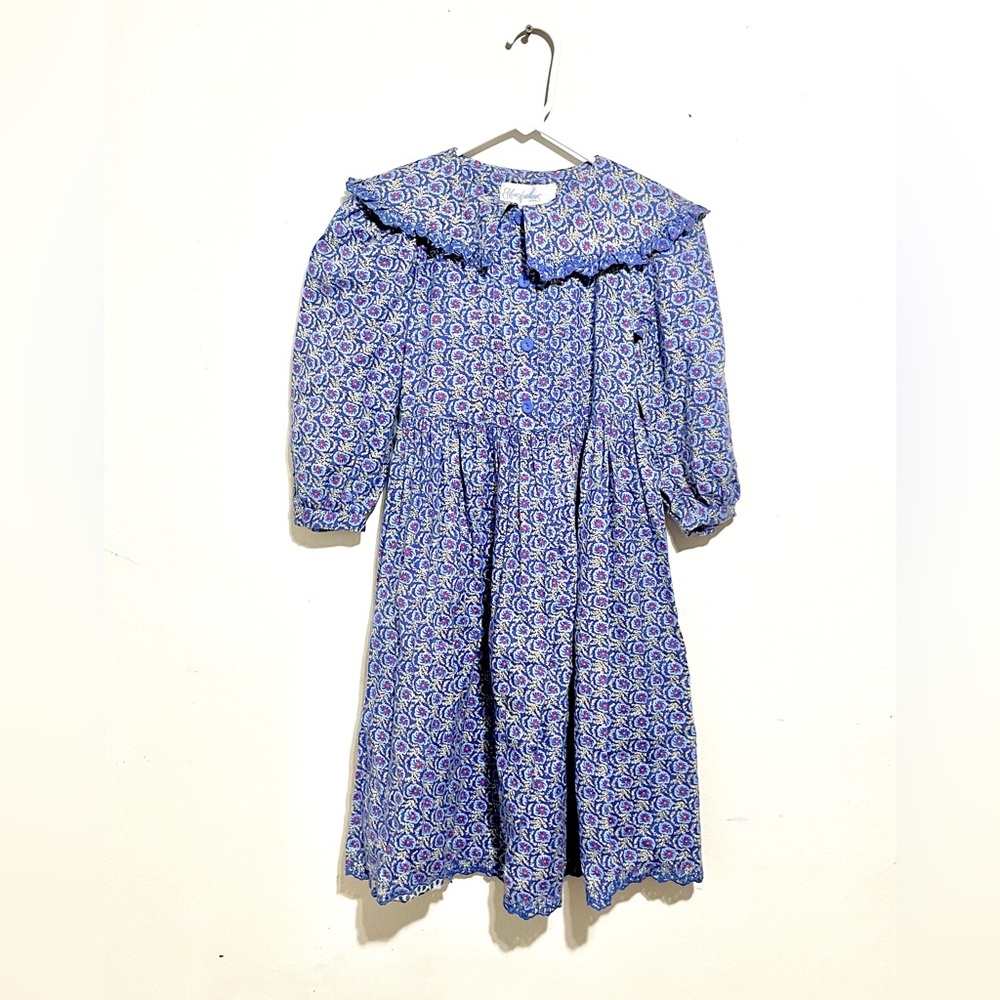 Mouse‎ Feathers Vintage Blue Floral Prairie Dress Spring School Size 7